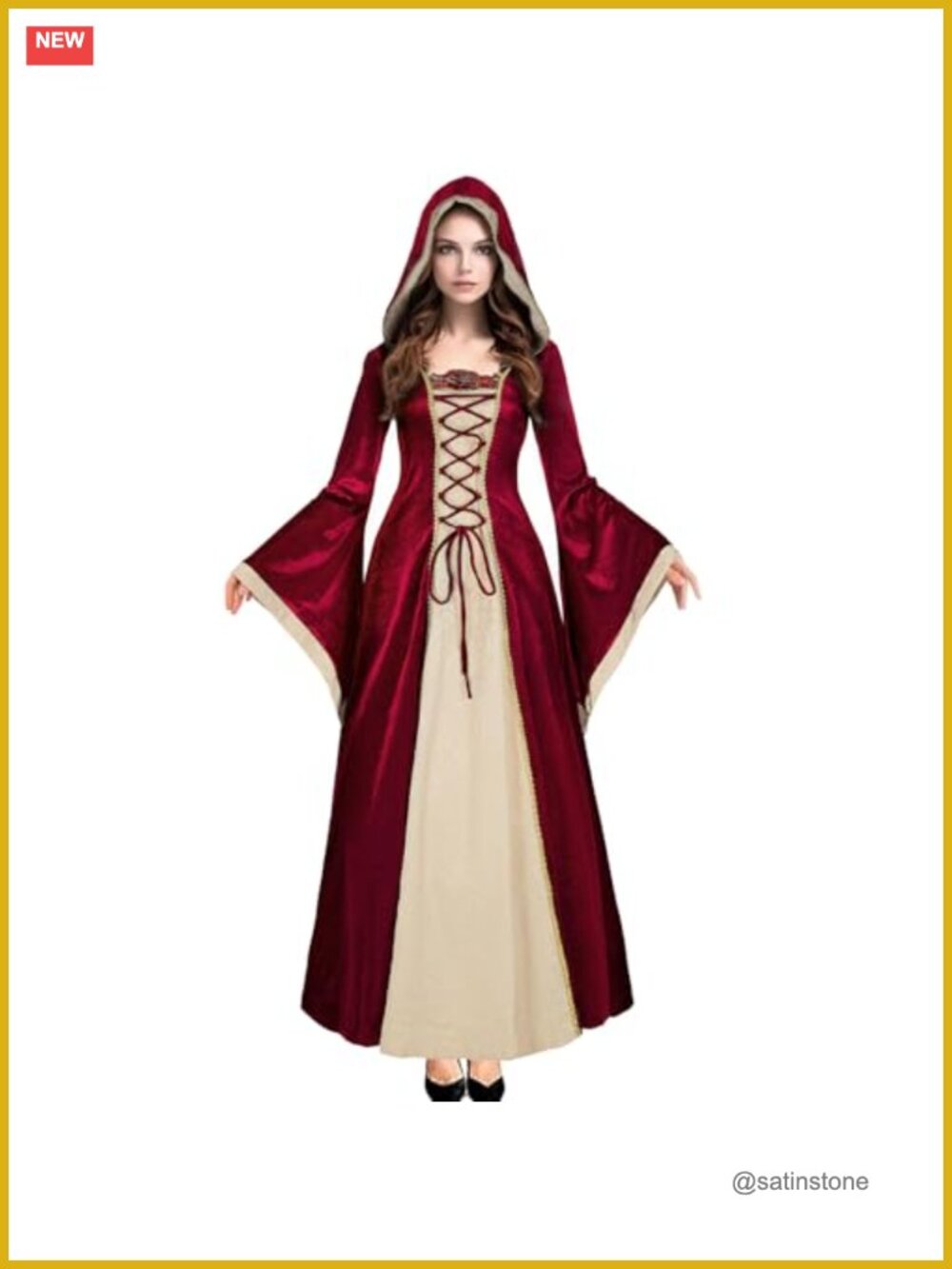 Medieval Renaissance Velvet Hooded Queen Dress Long Sleeve Halloween Costume